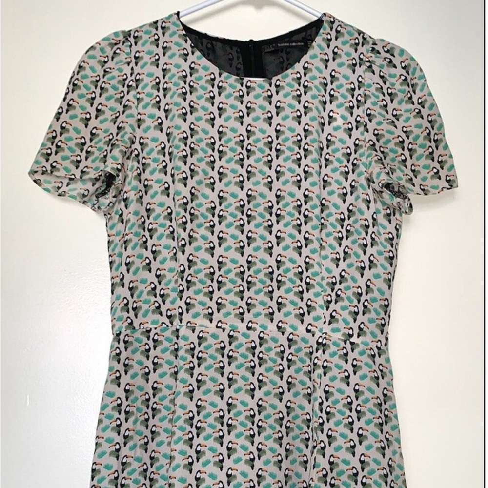 Zara Green and Black Patterned Midi Dress